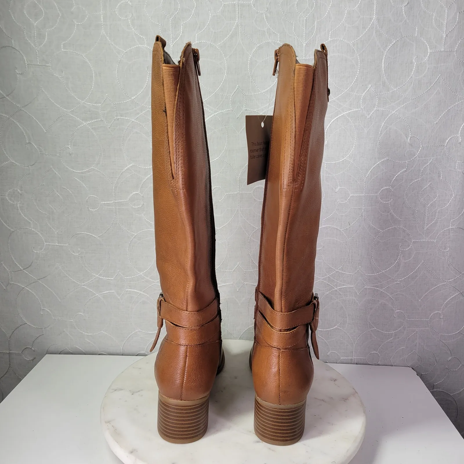 Naturalizer Wide Calf Riding Boots Womens 10 Brown Leather Block Heel Buckle New - Image 9