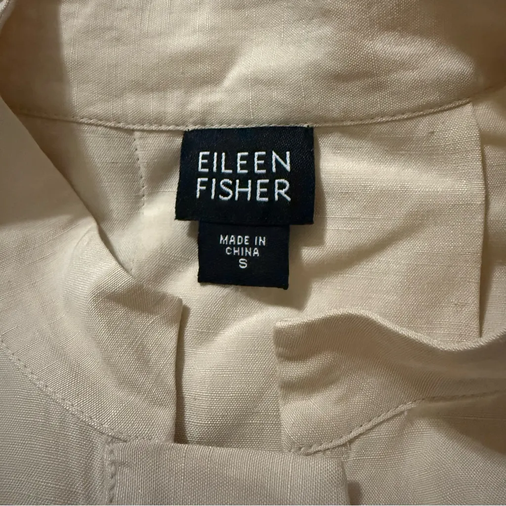 EILEEN FISHER Linen and Silk Blend Mandarin Collar Boxy Fit Blouse Size S - Image 2