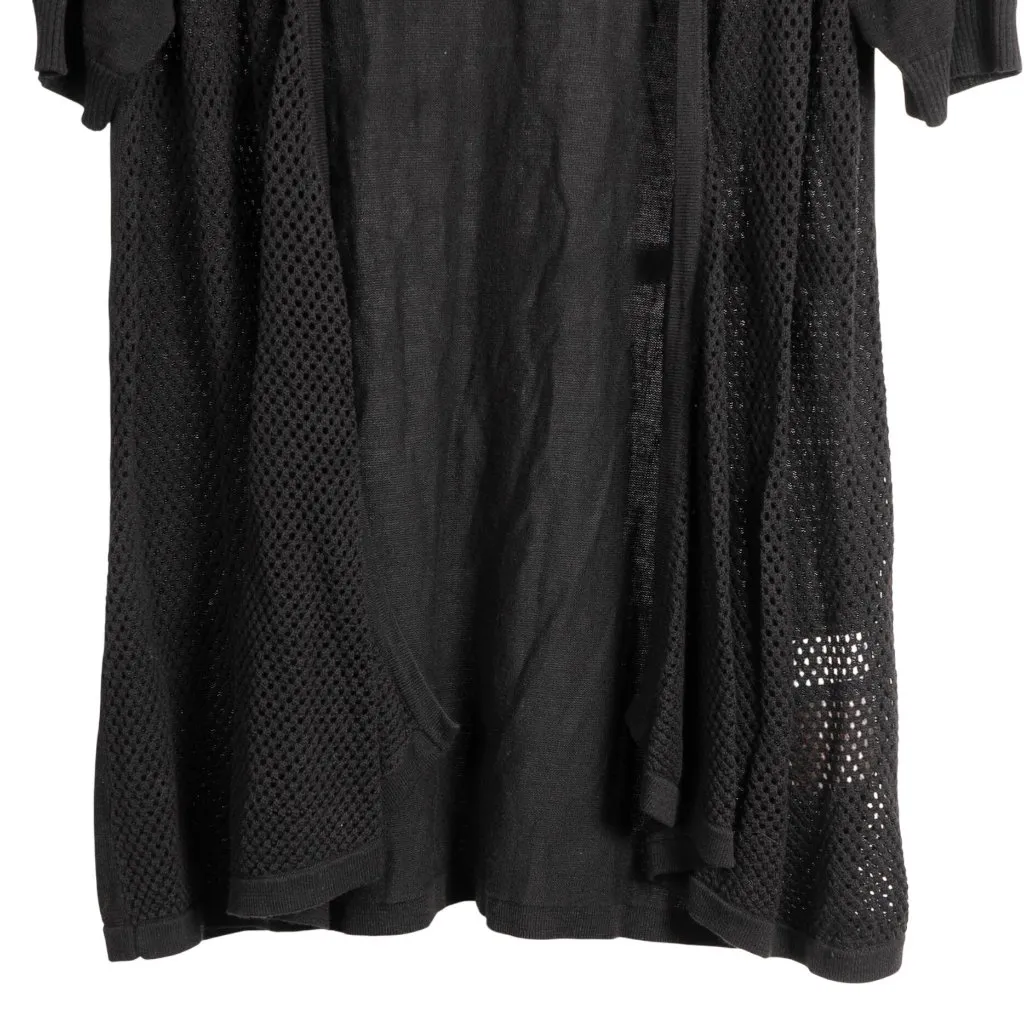 Daisy Fuentes Flyaway Cardigan Sweater L Womens Black Mesh Knit Short Sleeve - Image 3