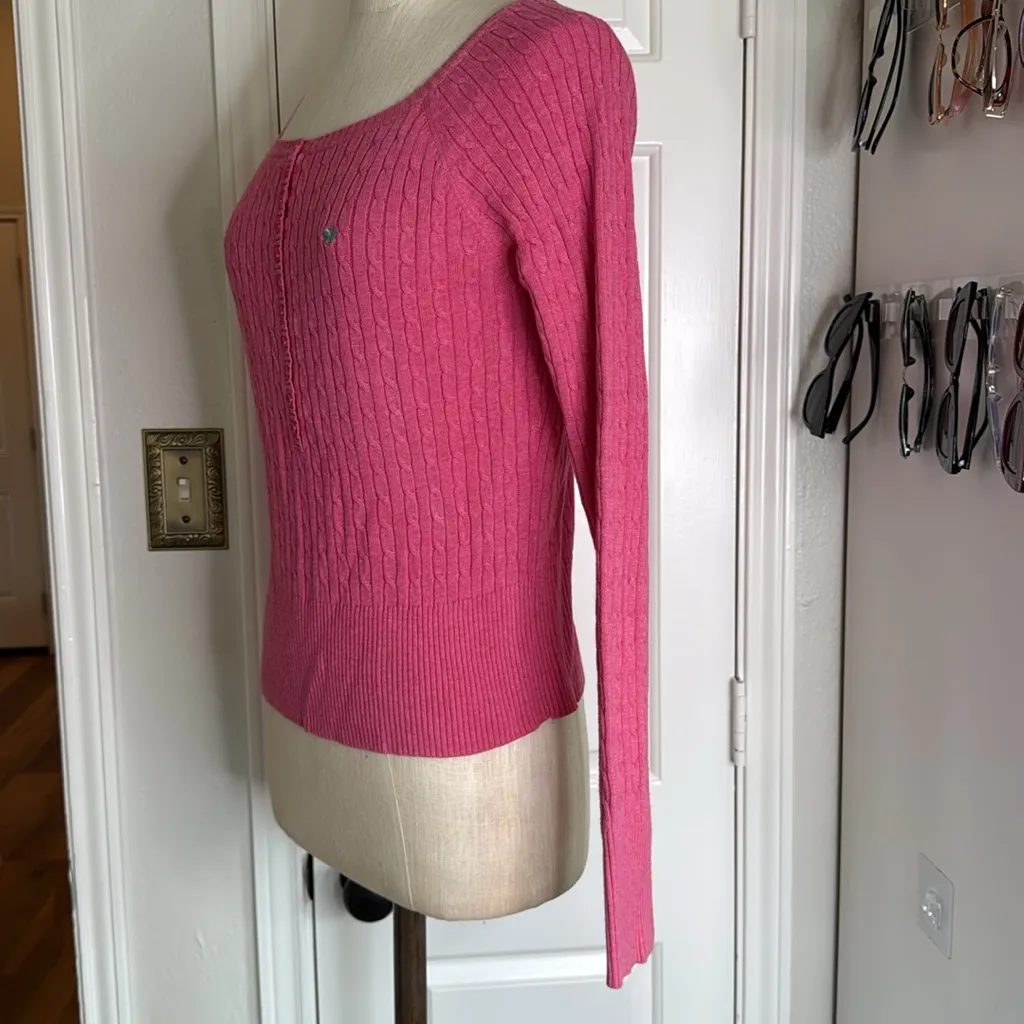Aeropostale y2k label cableknit cropped half button sweater butterfly logo - Image 10