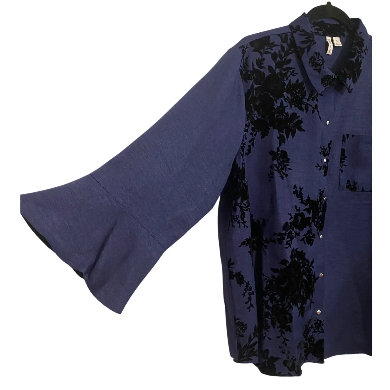 Cato Blue Floral‎ Burnout Velvet Button Down Shirt Blouse XL - Image 4