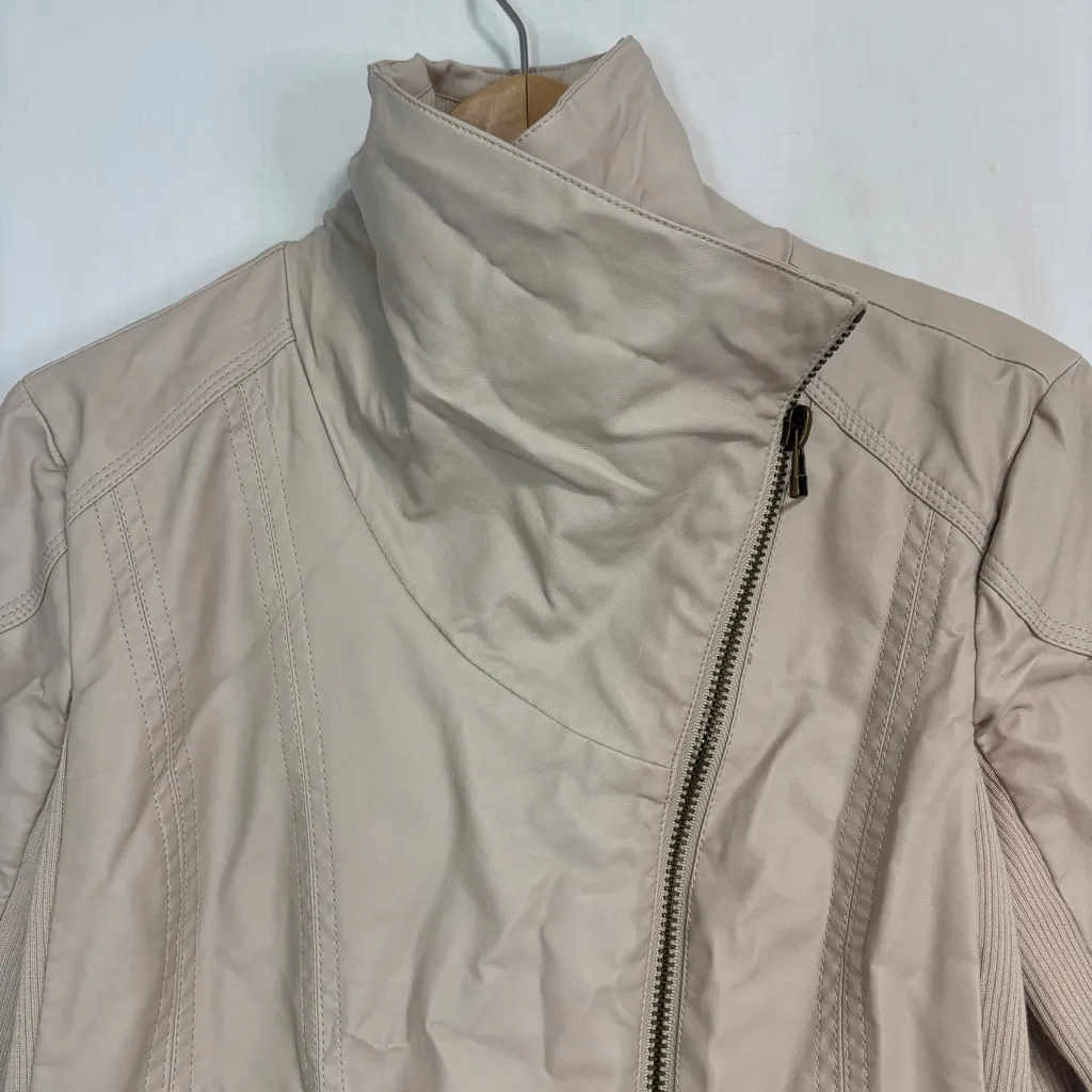 Thread & Supply Motorcycle Jacket Womens M Cream Faux Leather Zip Moto Biker Size M - Image 3