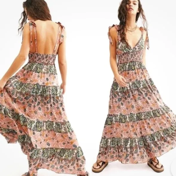 Intimately Free People size small patchwork Multicolor Bohemian Dress maxi tie - Image 2
