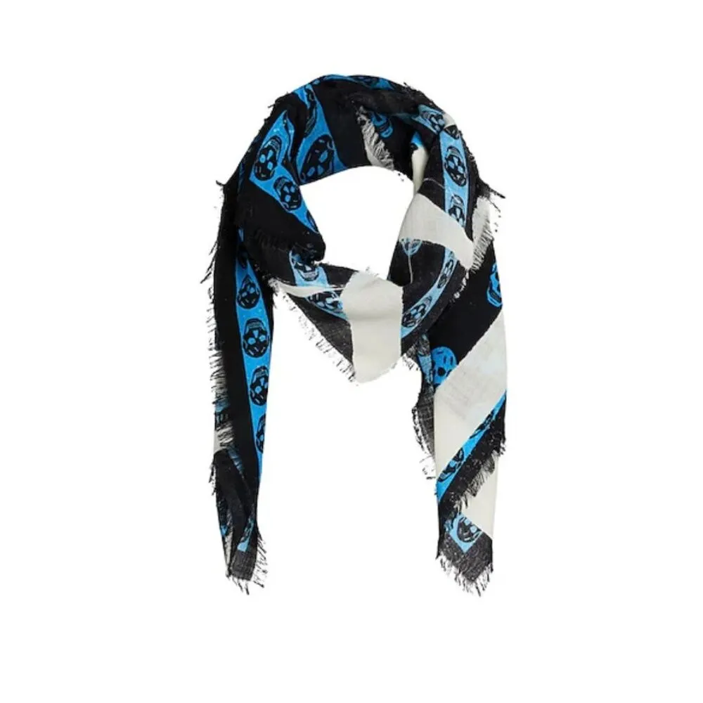 Alexander McQueen Skull Scarf Black & Blue 100% Wool - NWT - Image 2