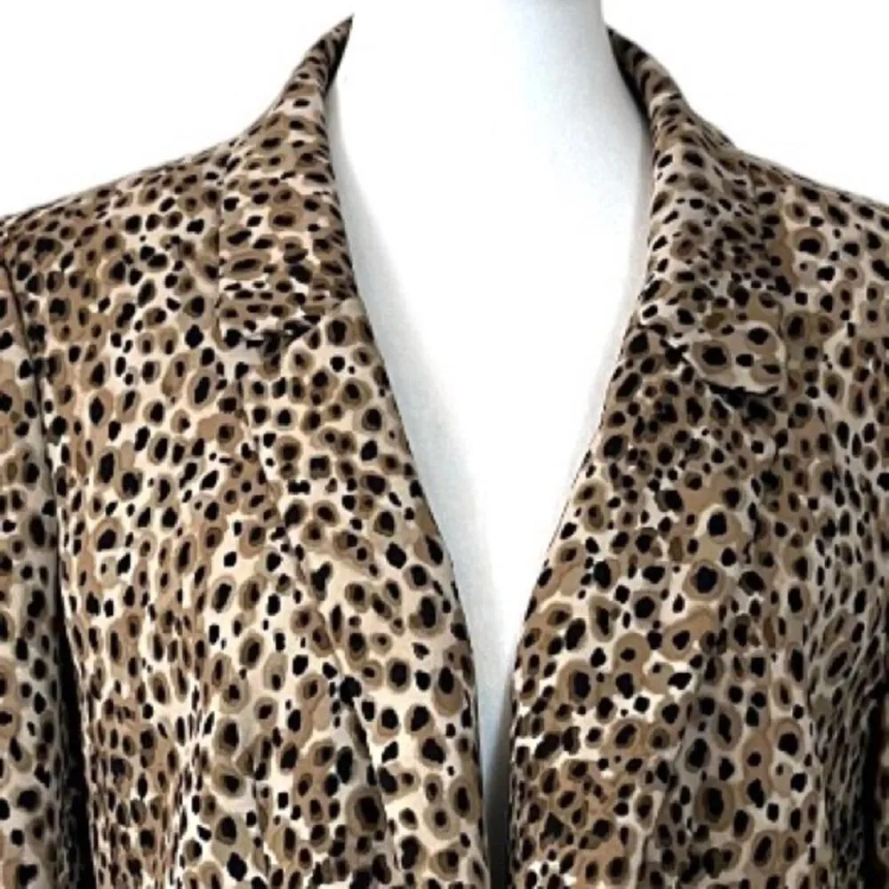 Loft  Women's Blazer Classic Wool Blend Leopard Print Open Front Soft Size 12 - Image 9