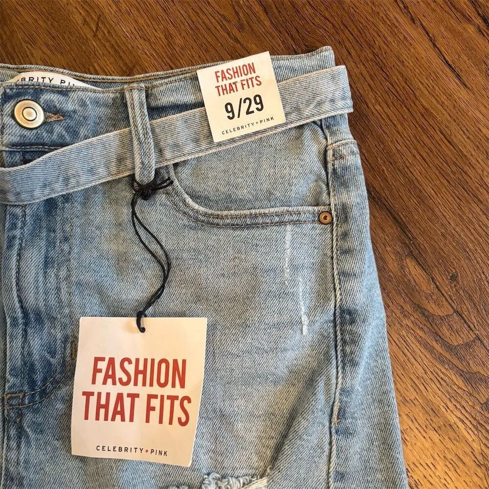 Celebrity Pink Women's Distressed Denim Shorts with Belt Size 9 Blue - Image 3