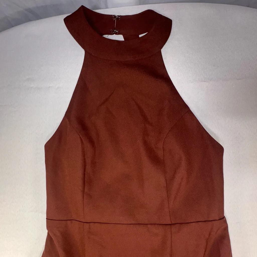 BHLDN Anthropologie Juliana High Neck Side Slit Stretch Chestnut Brown Maxi Sz 2 - Image 2