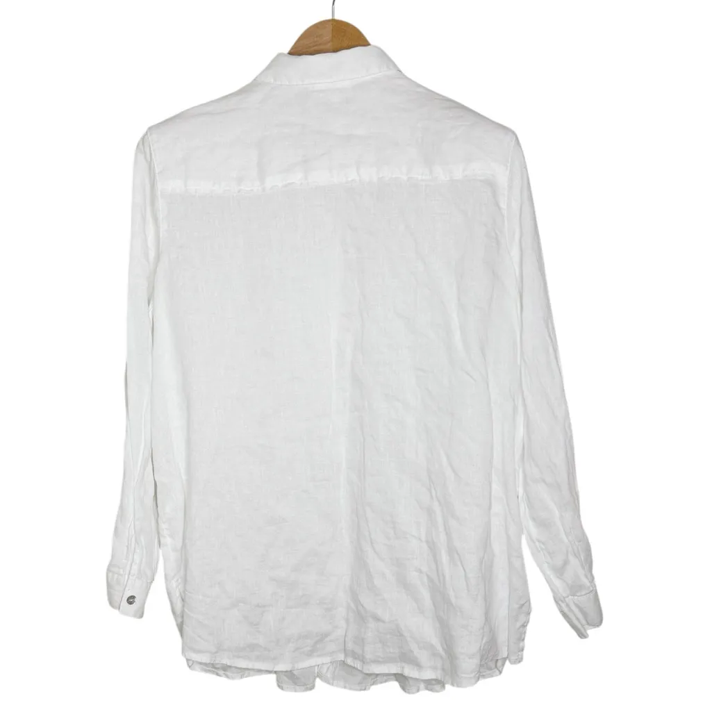 J. Jill Love Linen White Long Sleeve Linen Windowpane Stitch Collared Blouse XLp - Image 2