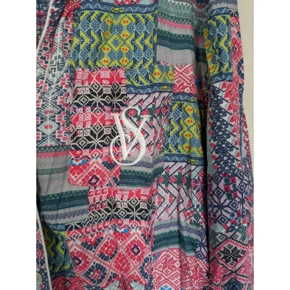 Victoria’s Secret Print Patchwork Pj Shirt Womens Size S Tall‎ Multicolor - Image 4