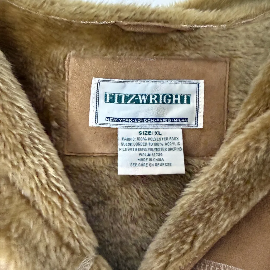 Fitz Wright tan faux suede faux fur Sherpa trim long Penny Lane - Image 3
