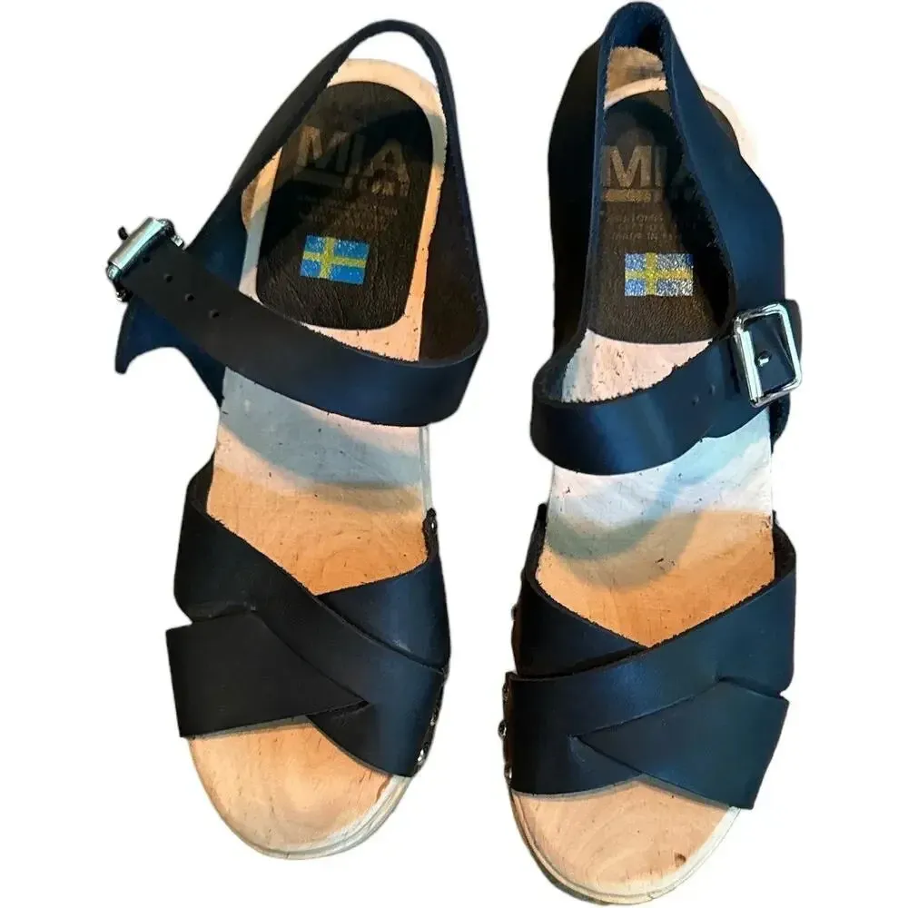 MIA Gertrude Clog made in sweden wooden sole leather EU37 hippie 70's - Image 6