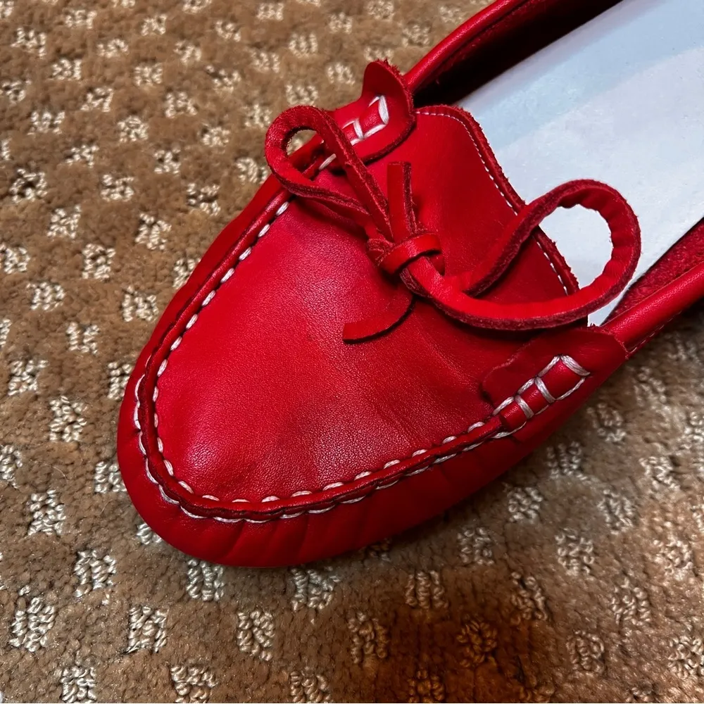 CLIF Made in Italy SZ 41 Red Leather Loafers Moccasins Preppy Retro 90s Academia - Image 3