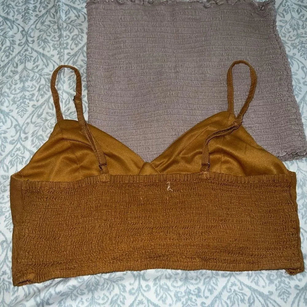 Aerie smocked bundle nude tan bralette and tube top size S - Image 4