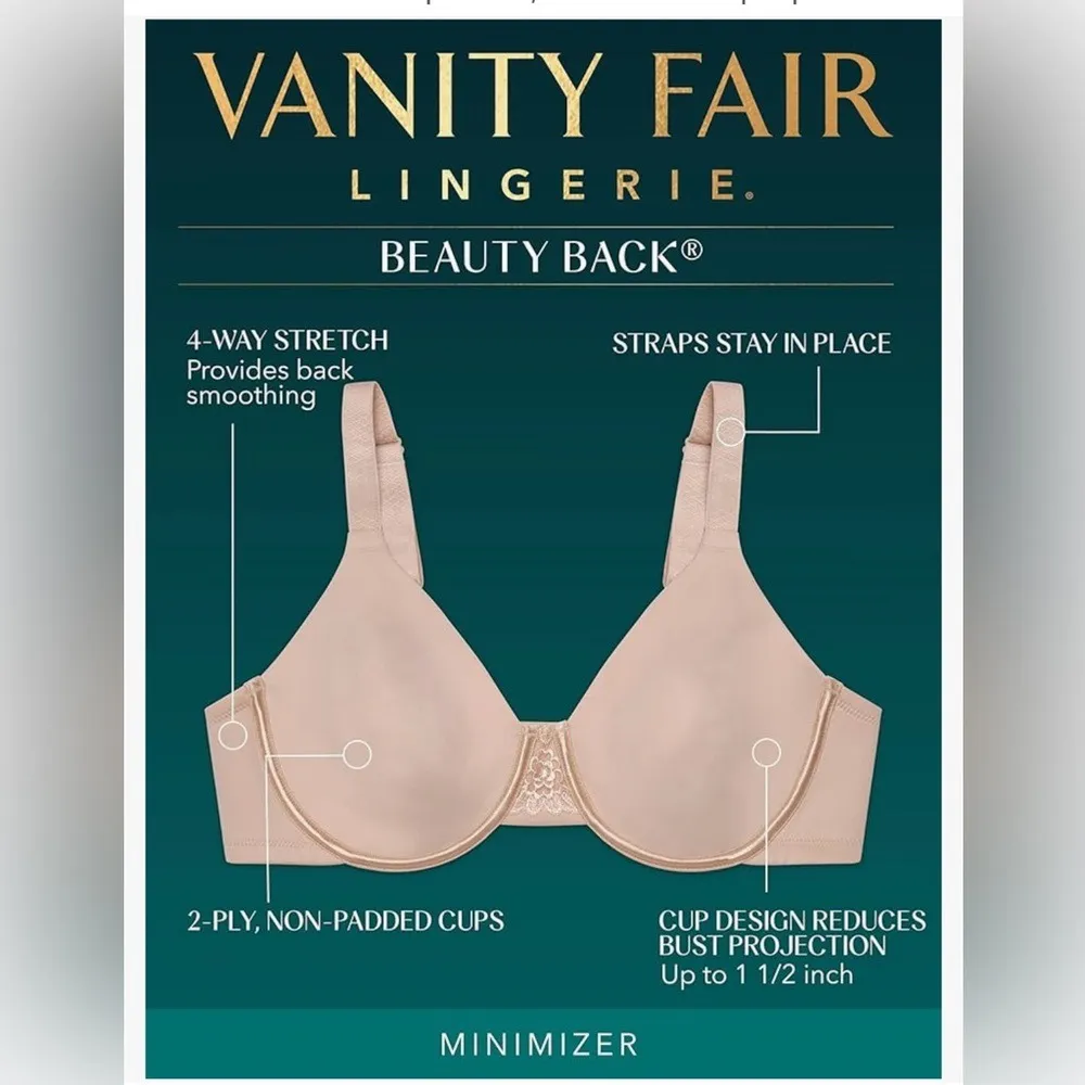 Vanity Fair Beauty Back Minimizer Bra Women's 42C Damask Neutral Feminine NWT - Image 4