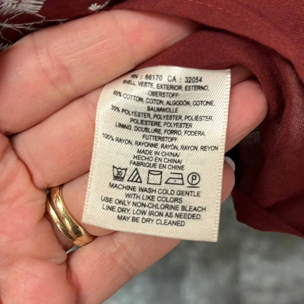 Anthropologie Feather Bone Maroon with Blue Embroidery Ruffle Dress XS - Image 7