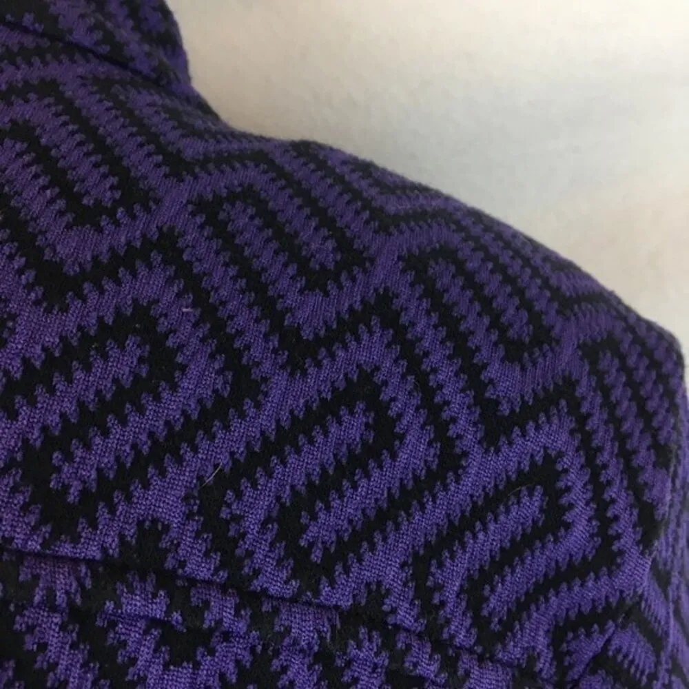 Rafael Women's Vintage Purple & Black Print Woven Knit Zip Up Jacket M Size M - Image 4