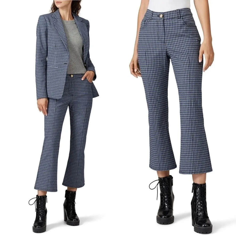 Derek Lam 10 Crosby Blue Check Cropped Flare Trousers - Image 2