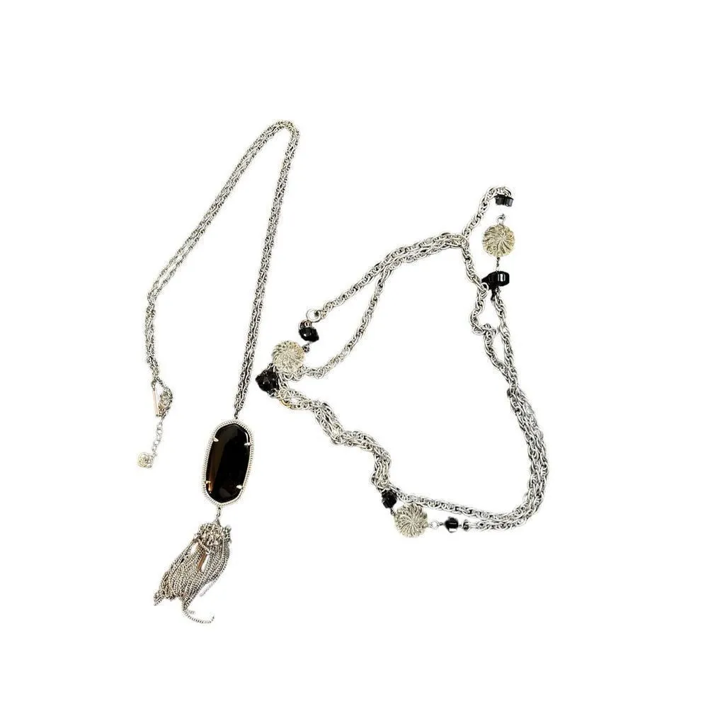 Kendra Scott Rayne Black Tassel Pendant Necklace Silver Tone & matching long sil - Image 5
