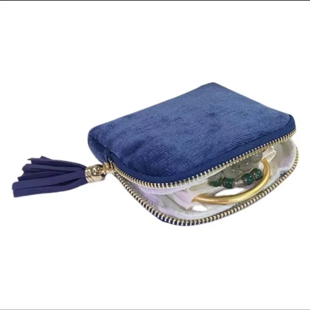 Navy Blue Travel Jewelry Case, Velvet, 5 Separate Compartments ~NEW~ - Image 6