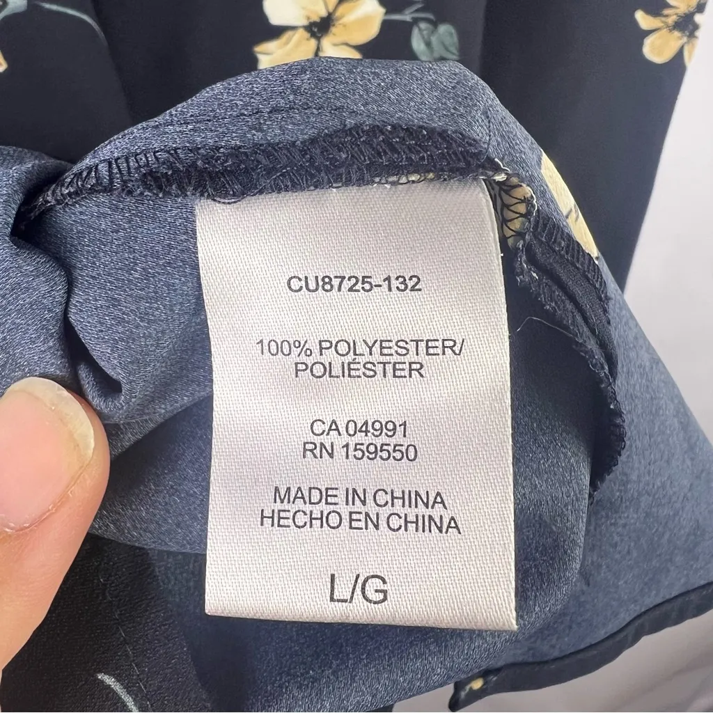 Hilary Radley Navy Floral Blouse, Yellow Flowers, Polyester, Flutter Sleeve Top - Image 11