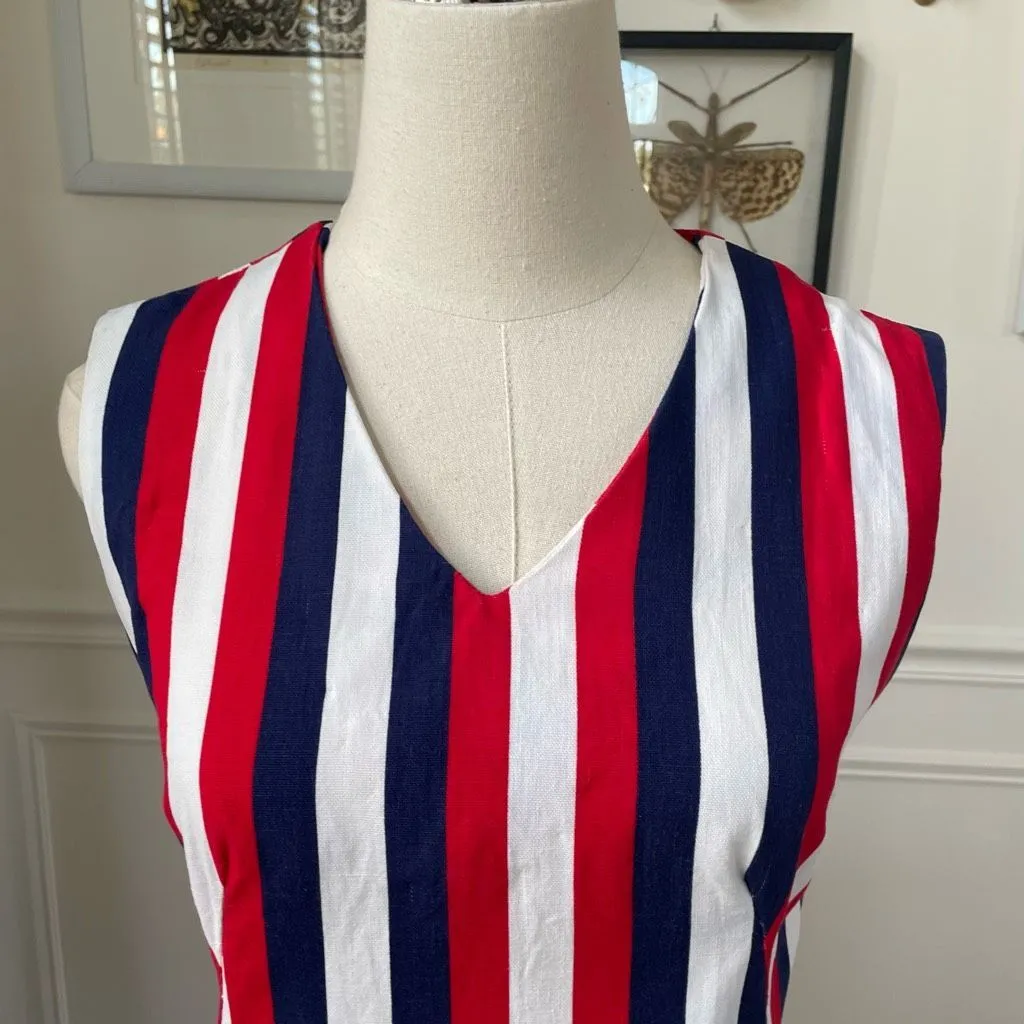 Vintage 60s Mod Stripe GoGo Mini Dress Red Blue S - Image 3