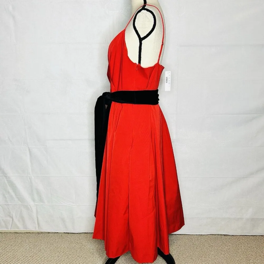 NWT J. Crew A-Line Velvet Sash Tie Red Black Party Dress Size 16 Spaghetti Strap - Image 6