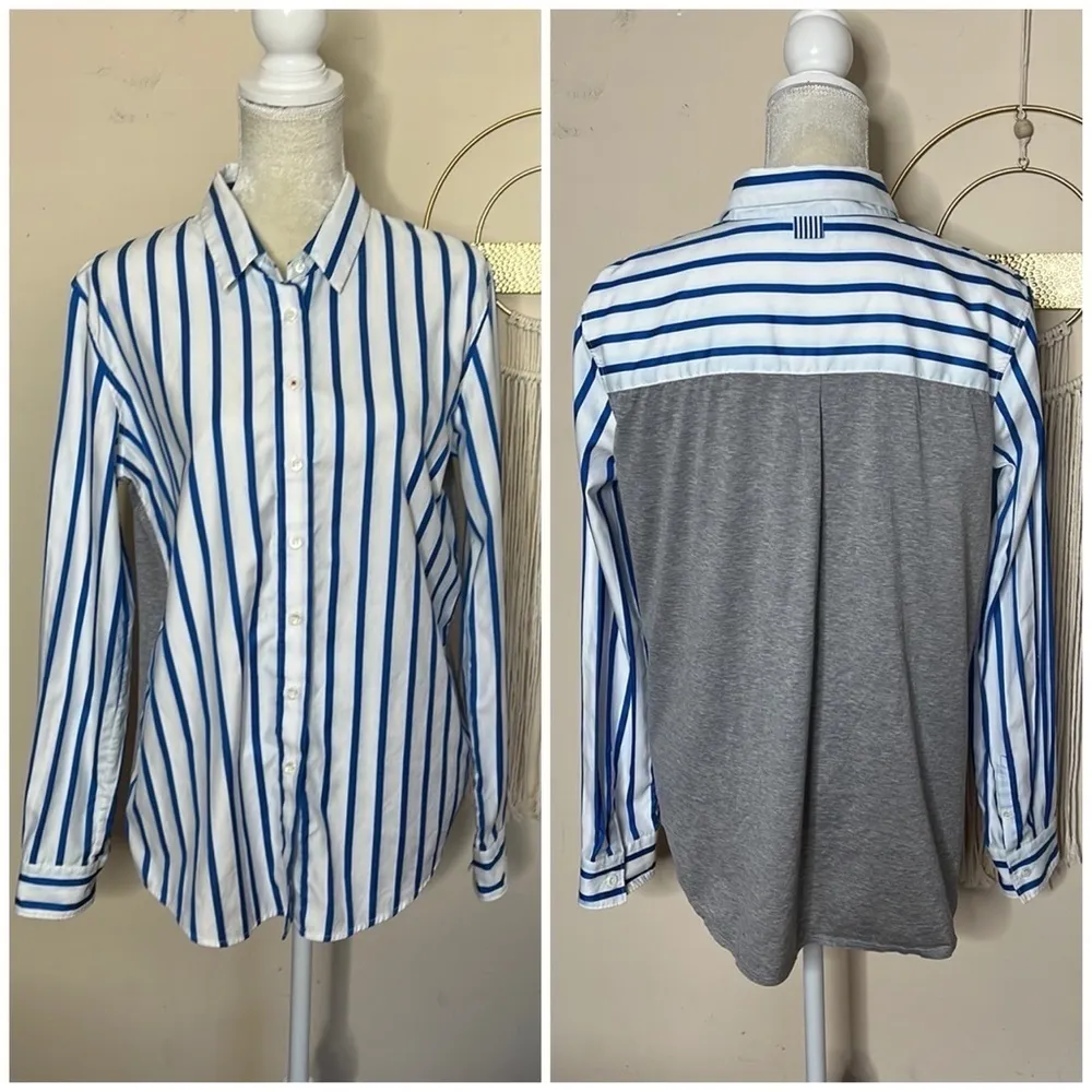 Façonnable • striped mixed media button down top - Image 3