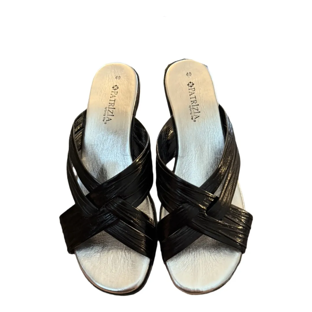 PATRIZIA Women's Apricot Slide Wedge Sandal size 40 (US 9) Black Open Toe - Image 2