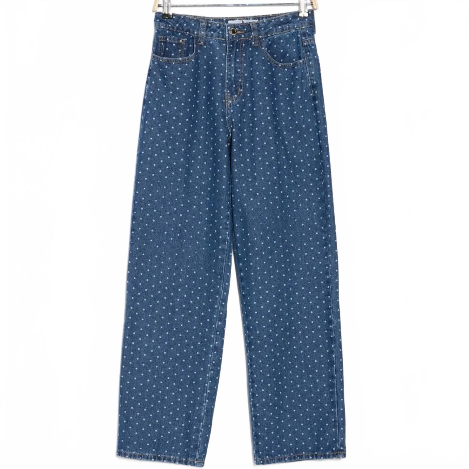 Flying Angel Polka Dot High Waist Straight Leg Jeans Medium Dark Wash NWT 9/29 Blue - Image 3