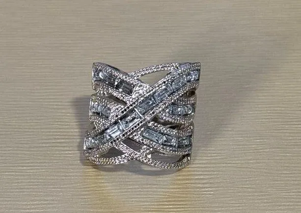 Sterling Silver 925 CZ Glamorous Cocktail Statement Ring Size 9.5 Art deco - Image 3