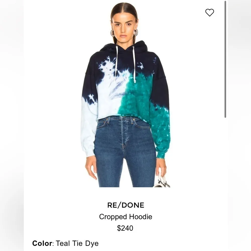 Re/Done Originals Cropped Cotton Hoodie Teal Tie-Dye Size Small - Image 17