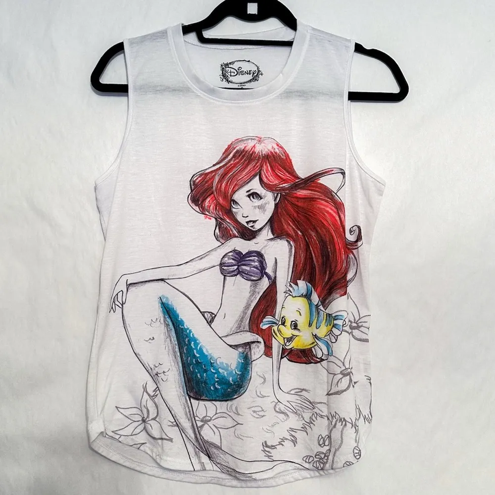 Disney The Little Mermaid White Ariel Sketch Drawn Artsy Tank Top Size Small - Image 6