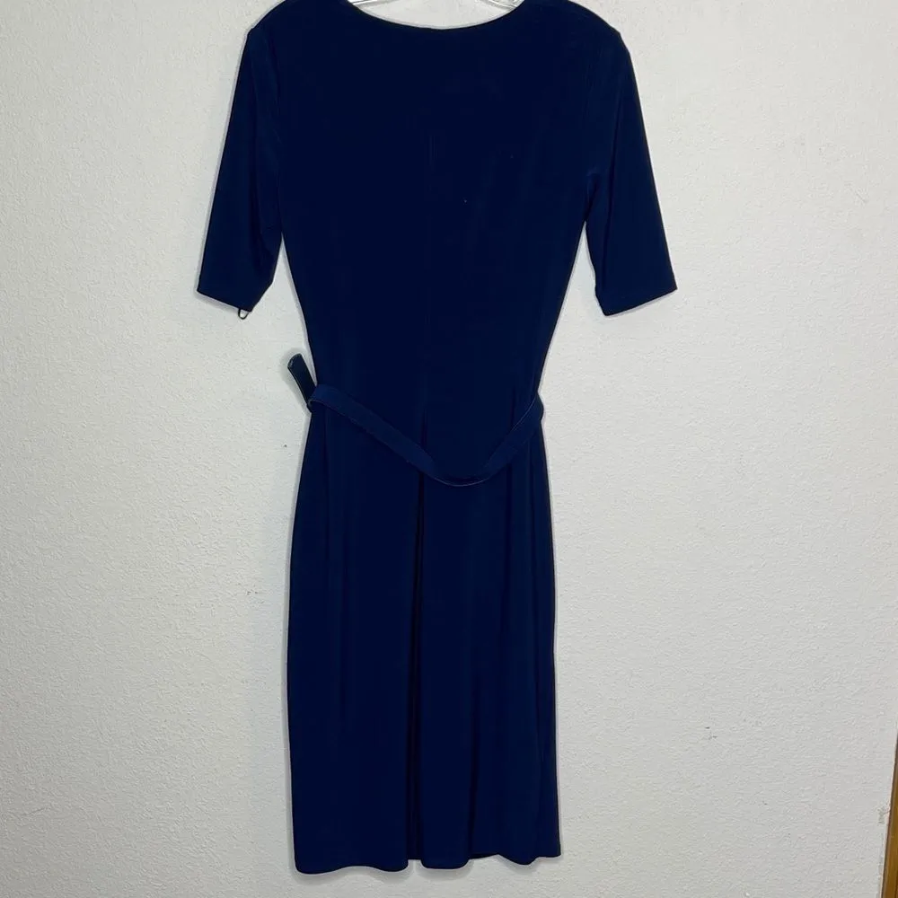 Vintage‎ Lauren Ralph Lauren Belted Dress Navy Blue Size 4 - Image 2