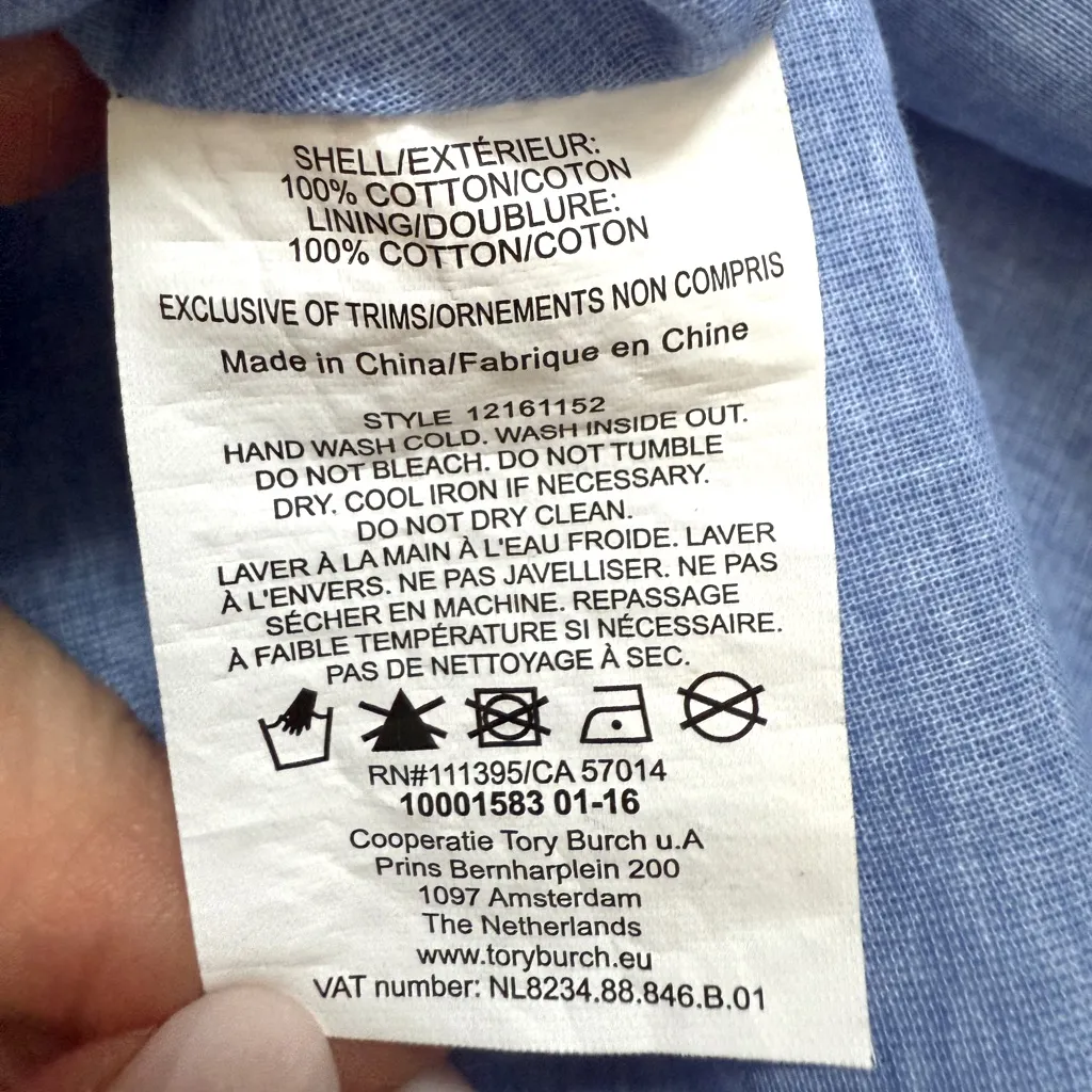 TORY BURCH LINDSAY TOP CORNFLOWER BLUE. Size 2. 100% Cotton - Image 9