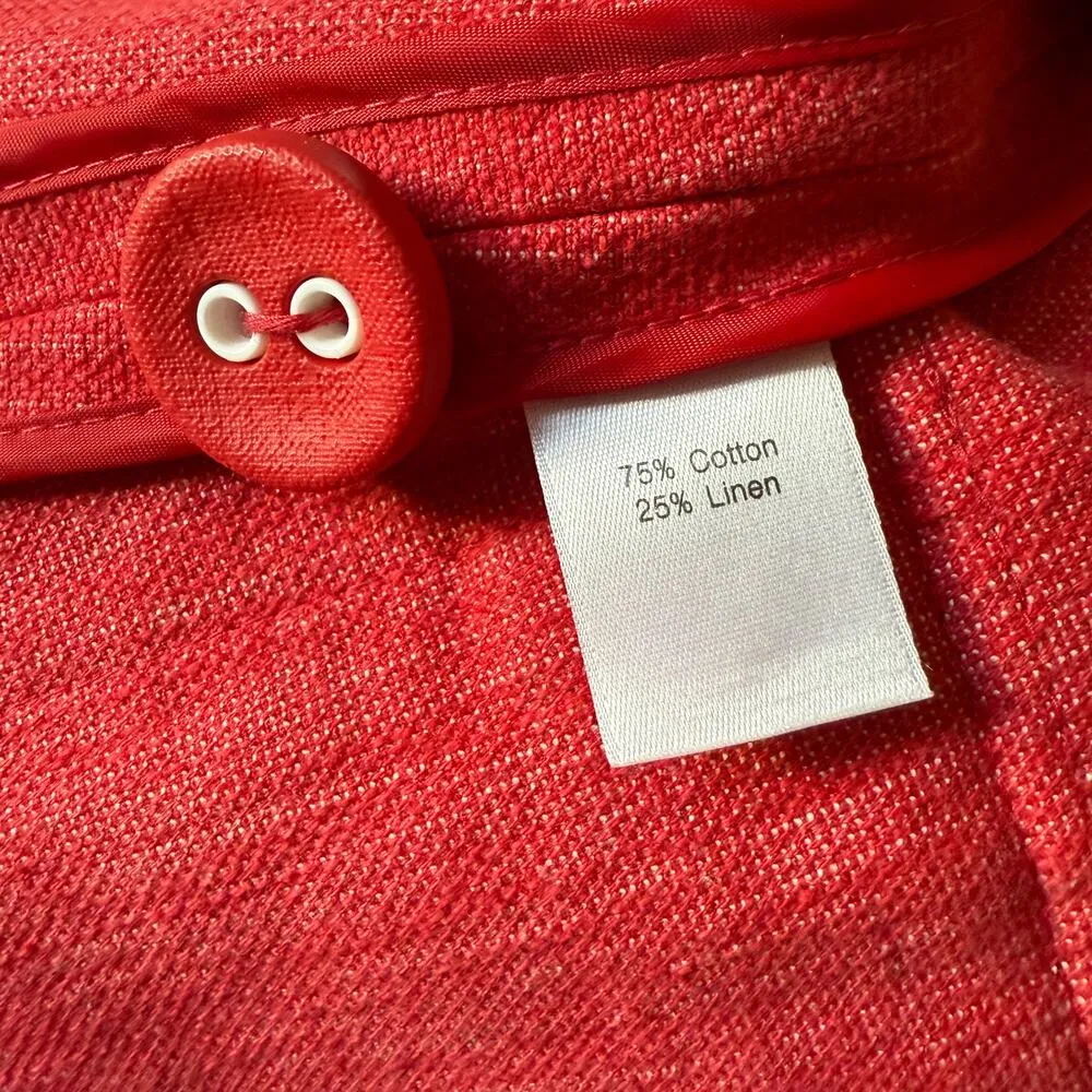 SEMANTIKS Red Linen Cotton Blend Cropped Blazer with Pleated bell sleeves Small - Image 8