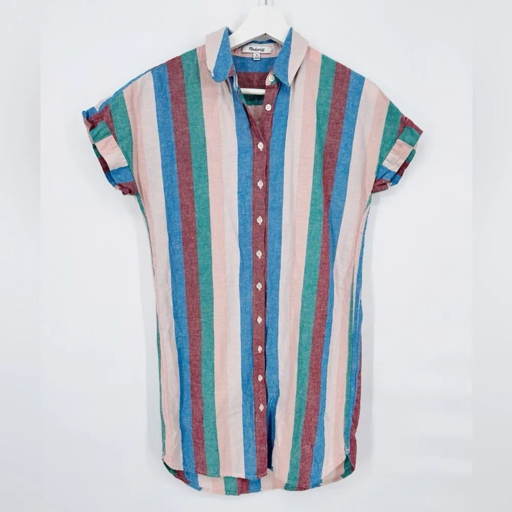 Madewell Central‎ Linen Button Down Shirtdress in Flagstaff Stripe XS - Image 3