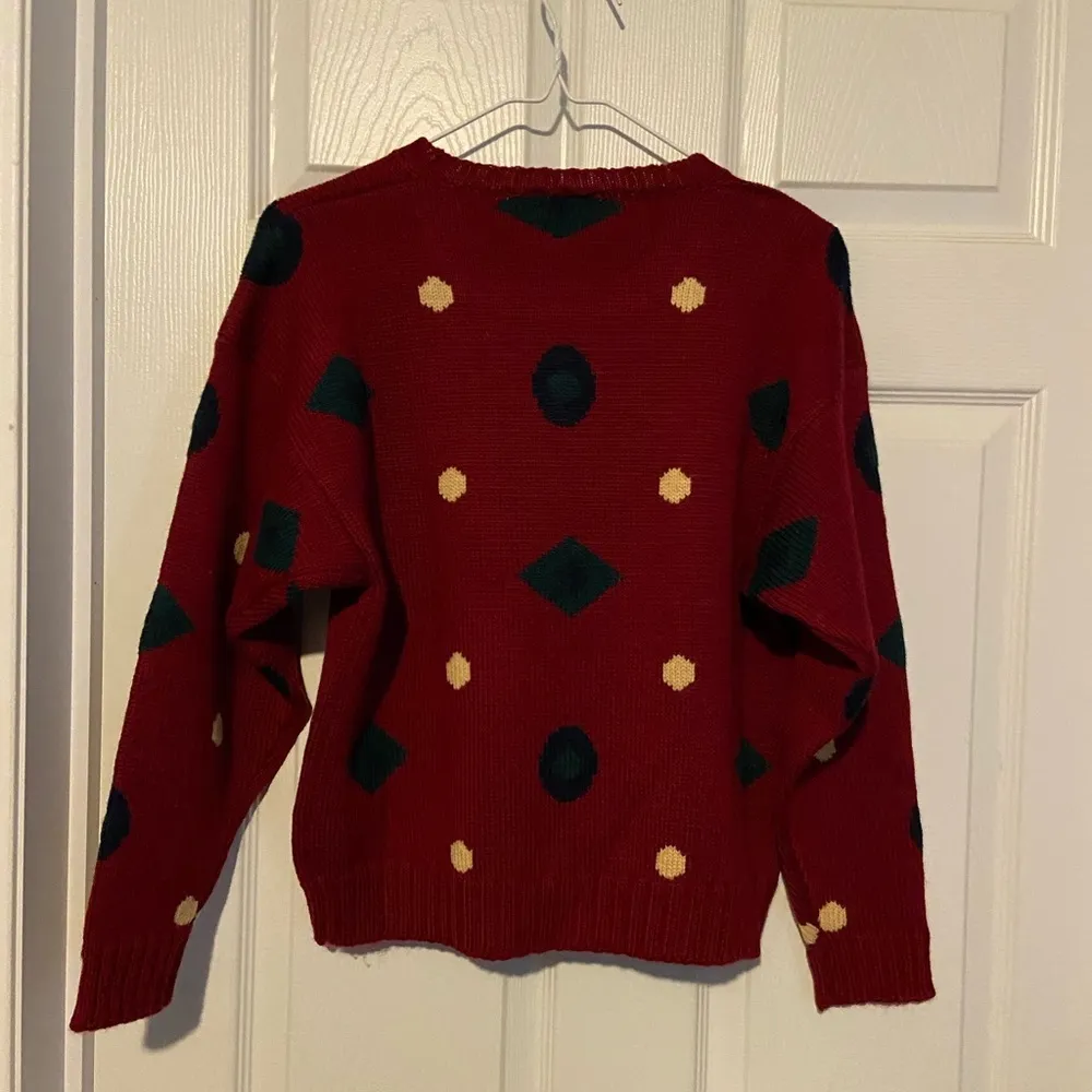 Vintage  Hook Polka Dot Diamonds Red Pure Wool Sweater Rare 80's 90's - Image 7