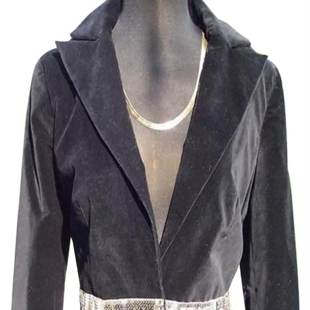 Cache Black Velvet Self Belt Silver Gold Sequin Event Jacket Top New $198 NWT - Image 4