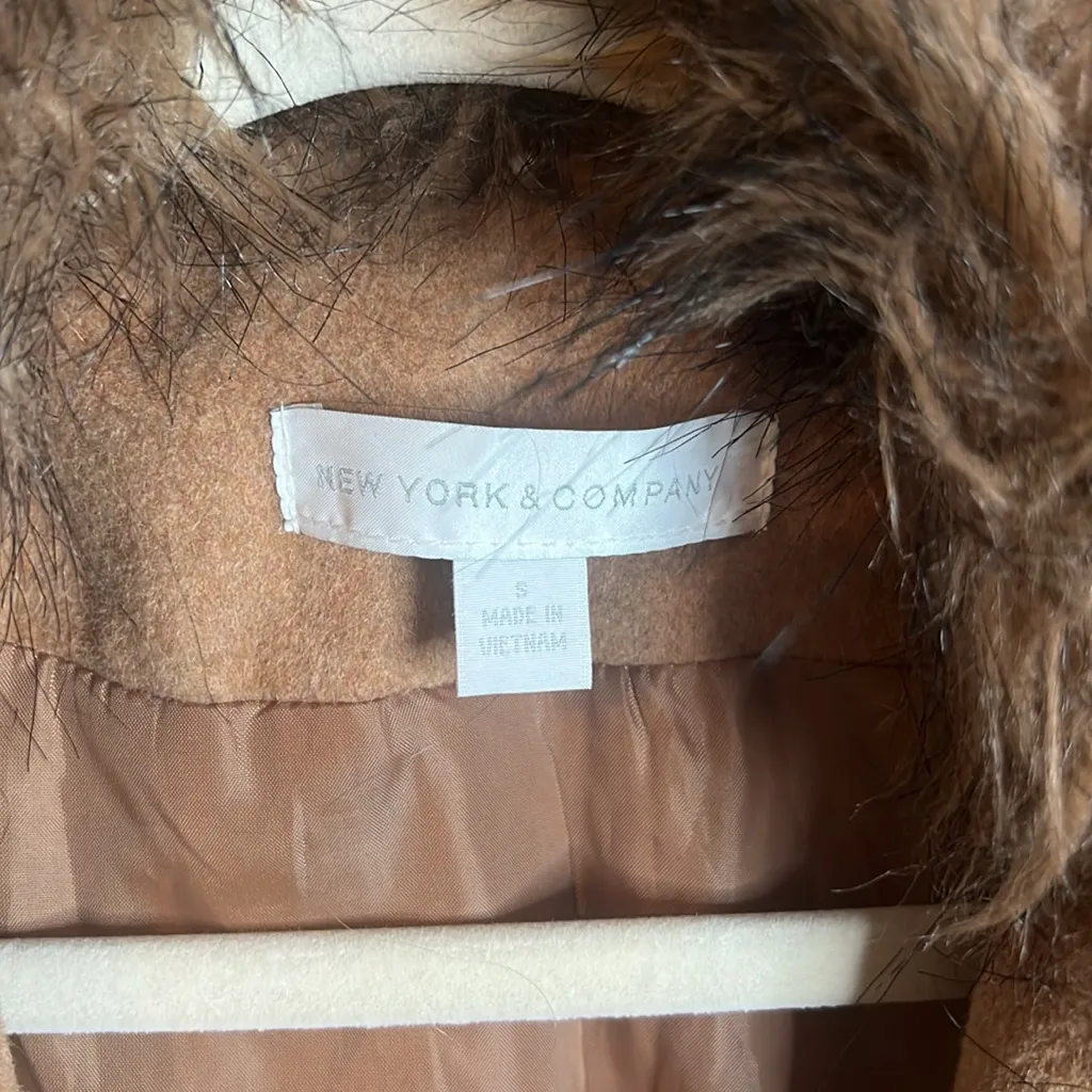 Wool Fur Collar Brown Tan Black Maxi Trench Coat Open Belted Lined Jacket Luxury - Image 7