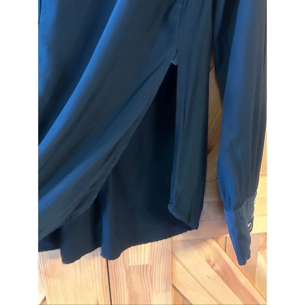 True Religion Georgia Western Black Silk Shirt Snap Button Size XS (5630) - Image 5