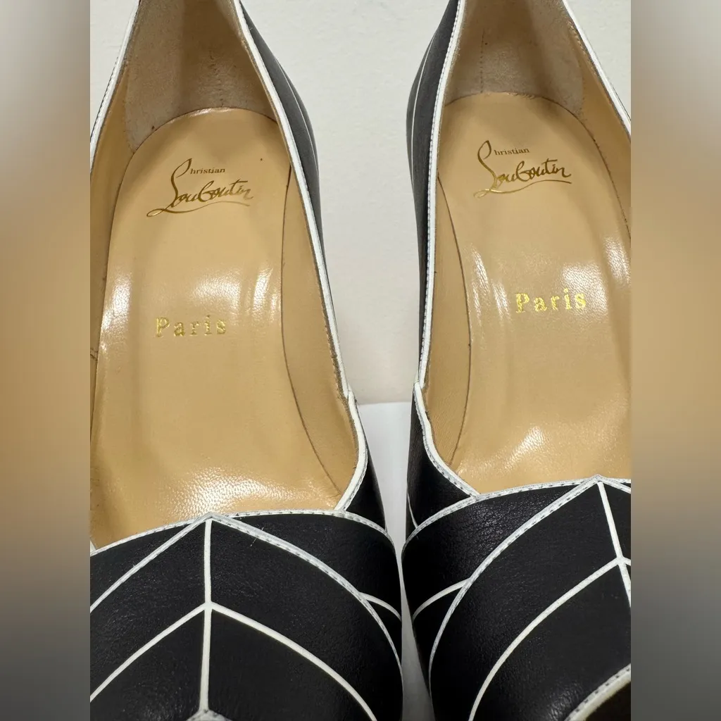 Christian Louboutin Calfskin Undessin Alta 120 Pumps 36 Black White - Image 5