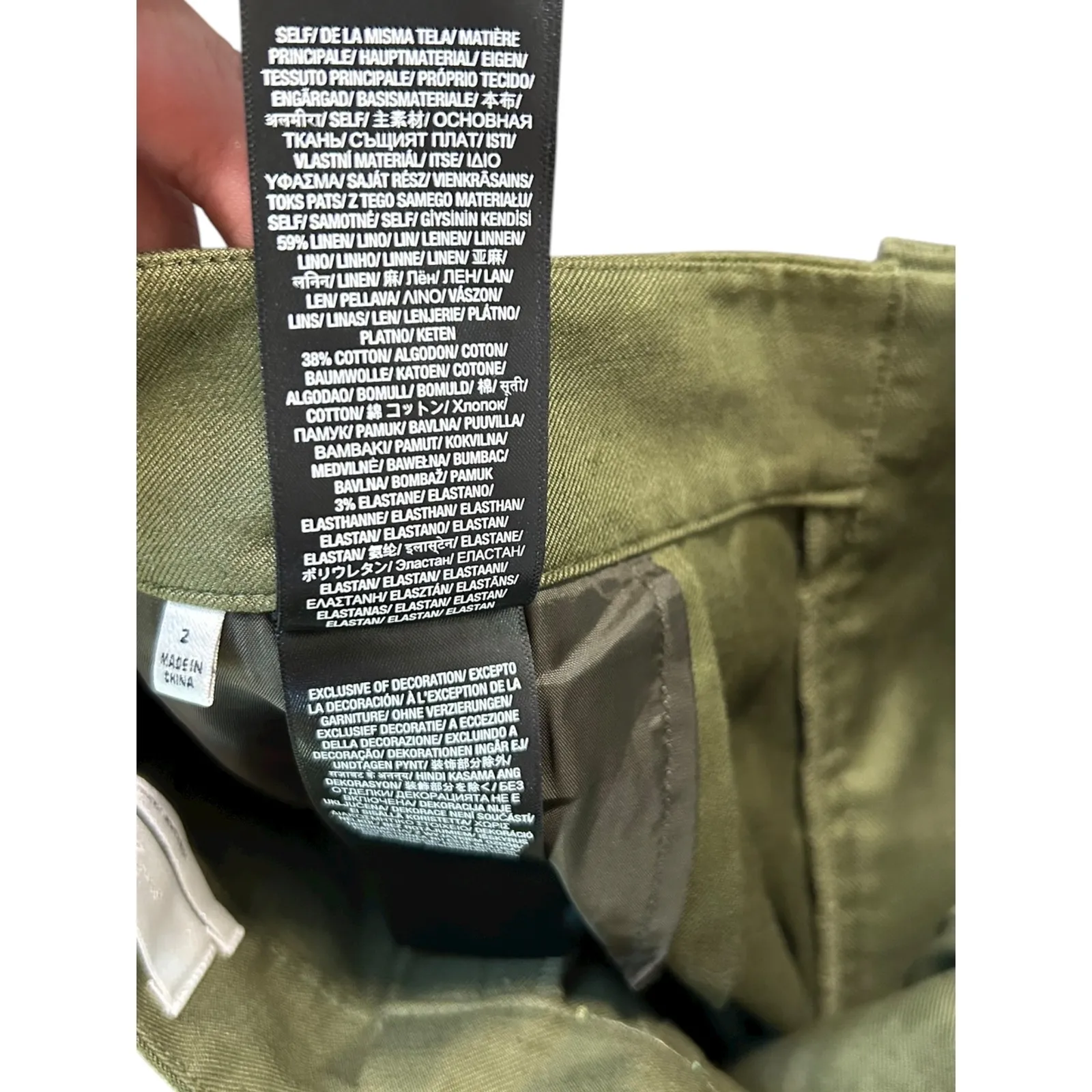 7 For All Mankind Italian Fabric Olive Green‎ Wide Leg Linen Cotton Pants Size 2 - Image 6