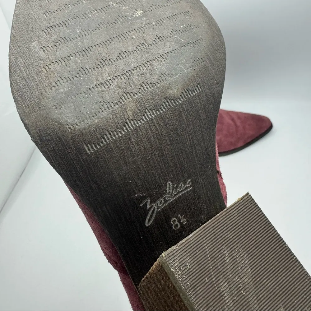 Zodiac Dacey Western Suede Leather Ankle Booties Size 8.5 Shoes Maroon - Image 6