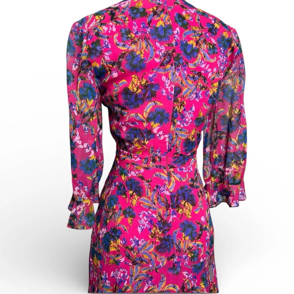 SALONI Edith Floral Silk Midi Dress Pink Size 0 - Image 6