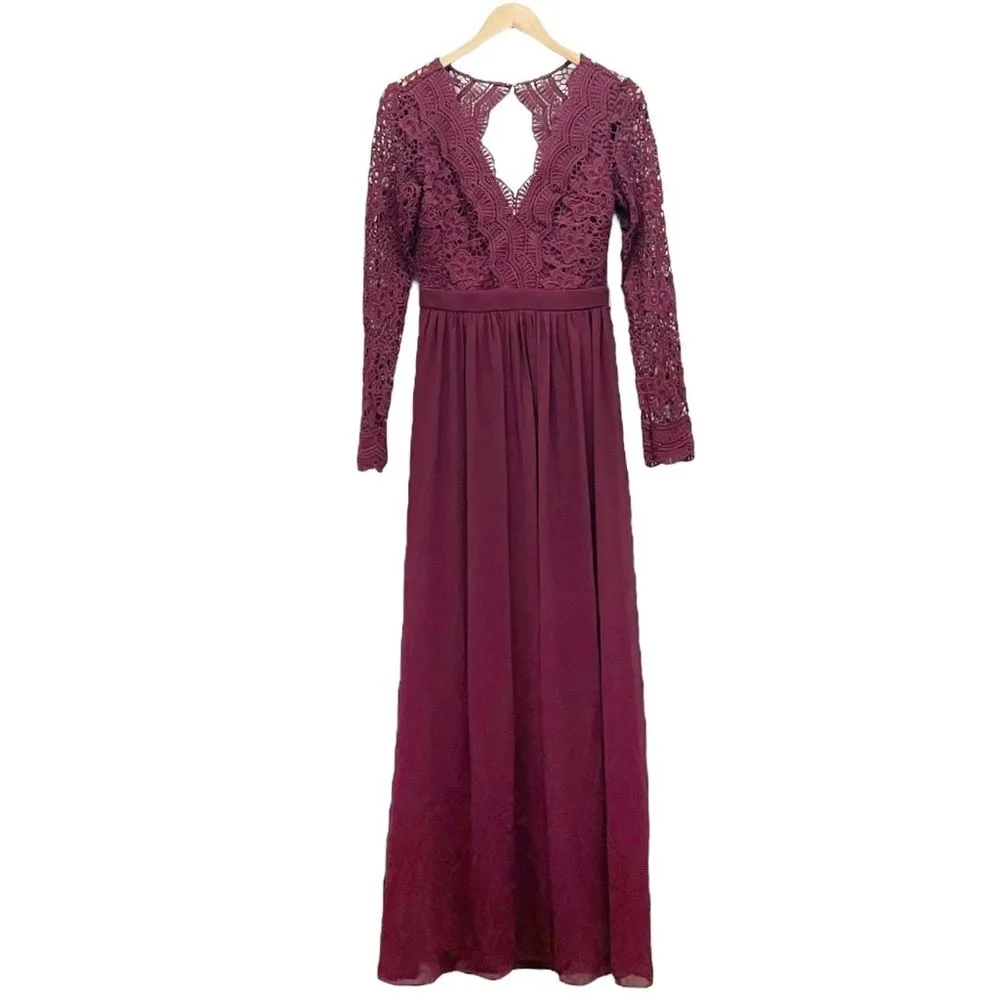 NWT Lulus Awaken My Love Burgundy Long Sleeve Lace Maxi Dress Size Medium NEW - Image 2