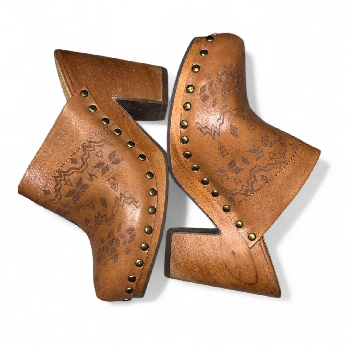 Velez Handmade Leather Clogs Wooden Heels size 38 EU Brown - Image 2