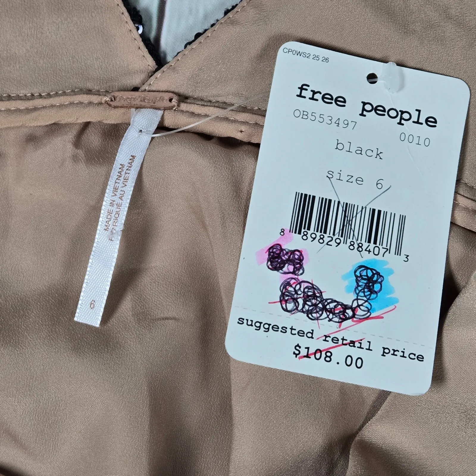 Free‎ People Black Night Shimmer Mini Dress Sequin Lace V Neck Size 6 OB553497 - Image 6