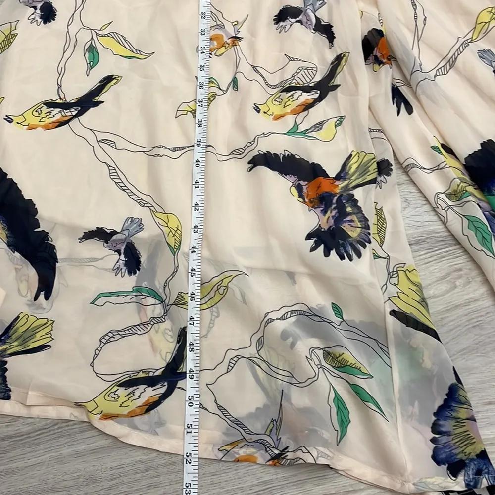 1 Piece Pink with Navy, Yellow, Green, Orange Bird & Leaf Print Pant Suit - Image 10