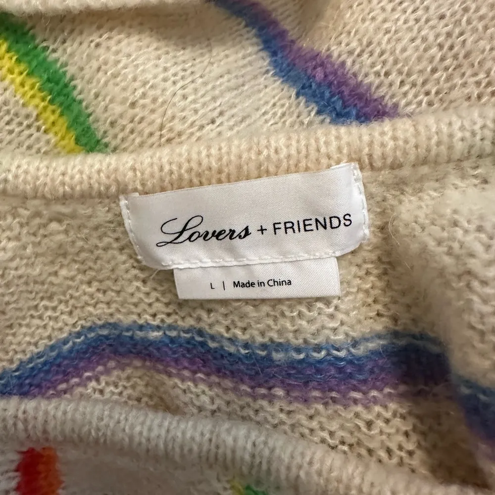 Lovers And Friends cream rainbow striped bell sleeve alpaca blend sweater L - Image 4