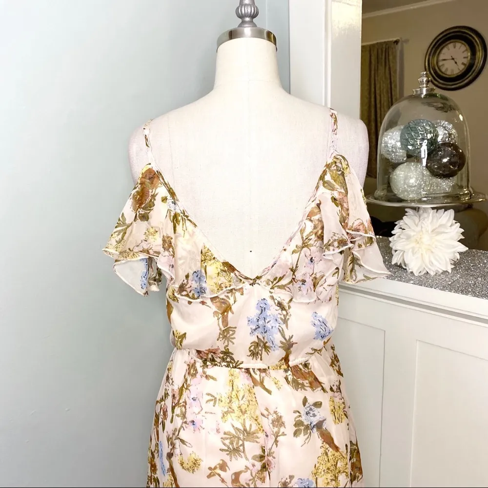 Band of Gypsies Ruffle Cold Shoulder Wrap Dress Pink Floral Pink NWT - Image 3